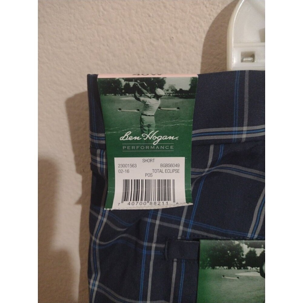 NWT Ben Hogan Men’s Performance Stretch Golf Navy Blue Plaid Shorts SZ 40 New - Picture 3 of 11